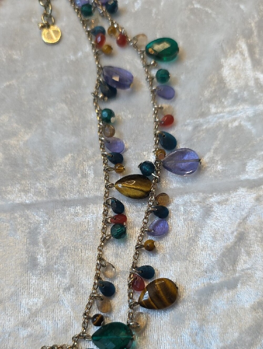 Talbots Multi-Gem Teardrop Layered Necklace in Green, Purple, Blue, Brown, Red - Picture 4 of 8